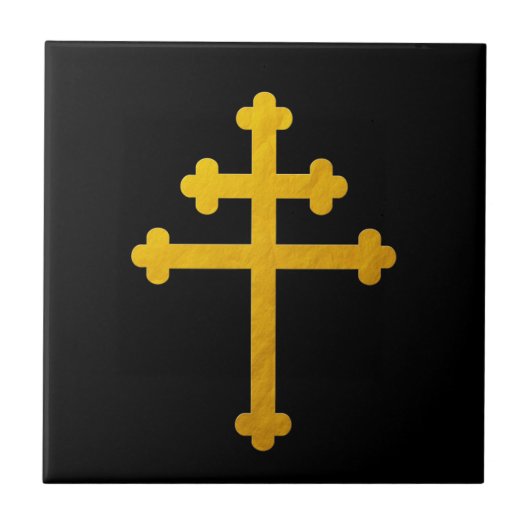 Gold Lorraine Cross op zwart/Christelijk Tegeltje (Voorkant)