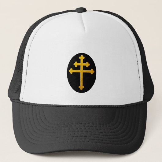 Gold Lorraine Cross op zwart/Christelijk Trucker Pet (Voorkant)
