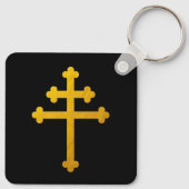 Gold Lorraine Cross op zwarte/Christelijke mode Sleutelhanger (Achterkant)