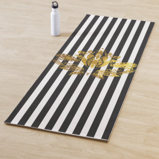 Gold Lotus & Black+White Stripes Yogamat