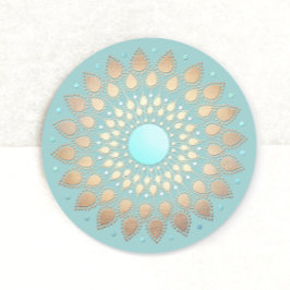 Gold Lotus Floral Mandala Blauwgroen blauw Ronde Sticker
