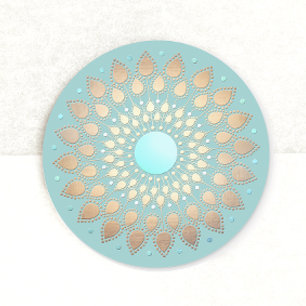 Gold Lotus Floral Mandala Blauwgroen blauw Ronde Sticker