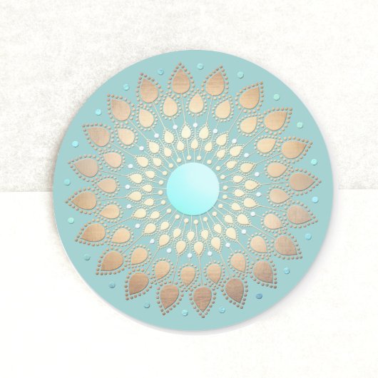 Gold Lotus Floral Mandala Blauwgroen blauw Ronde Sticker