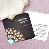 Gold Lotus Floral Mandala Wood Natural Wellness Vierkante Visitekaartje