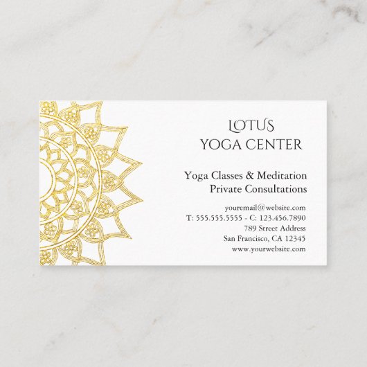 Gold Lotus Floral Mandala Yoga Center Visitekaartje (Achterkant)