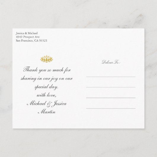 Gold Lotus Flower Custom Weddenschap Bedankt Briefkaart (Achterkant)