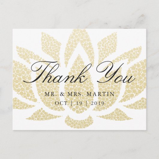 Gold Lotus Flower Custom Weddenschap Bedankt Briefkaart (Voorkant)