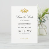 Gold Lotus Flower Custom Wedding Save the Date (Staand voorkant)