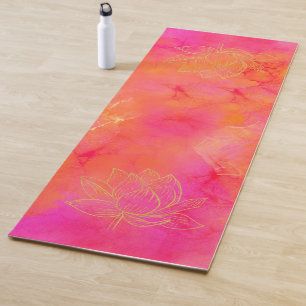 Gold Lotus Flower Illustration Pink Ink Art Yogamat