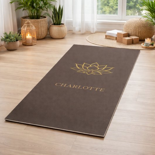 Gold lotus flower name brown yogamat