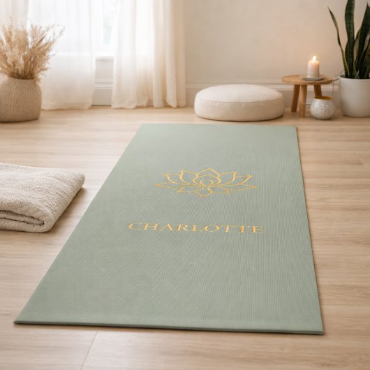 Gold lotus flower name sage green yogamat