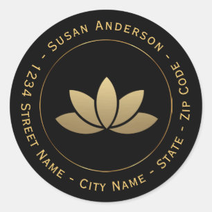 Gold Lotus Flower Return-adreslabel Ronde Sticker