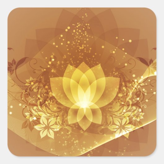 Gold Lotus Flower Vierkante Sticker (Voorkant)