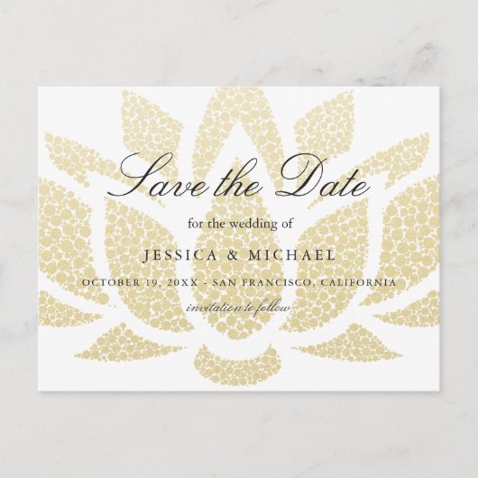 Gold Lotus Flower Wedding Save the Date Custom Aankondigingskaart (Voorkant)
