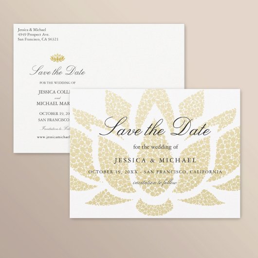Gold Lotus Flower Wedding Save the Date Custom Aankondigingskaart