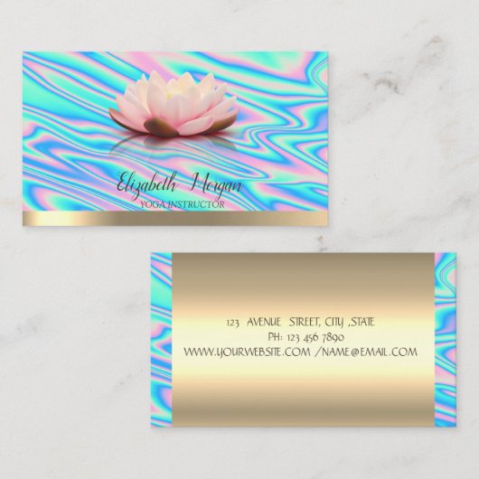 Gold Lotus Flower Yoga Instructor Holographic Visitekaartje (Voorkant / Achterkant)
