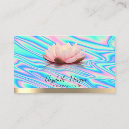 Gold Lotus Flower Yoga Instructor Holographic Visitekaartje (Voorkant)