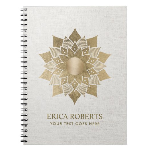 Gold Lotus Flower Yoga Teacher Classy Linen Notitieboek (Voorkant)