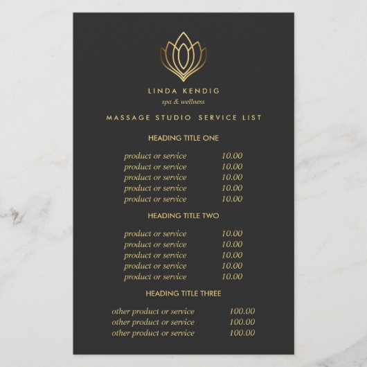 Gold Lotus Gray Spa & Massage Pricing & Services Flyer (Voorkant)