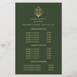 Gold Lotus Green Spa & Massage Pricing & Services Flyer