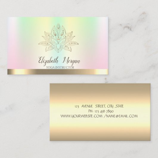 Gold Lotus Iridescent Yoga Instructor Visitekaartje (Voorkant / Achterkant)