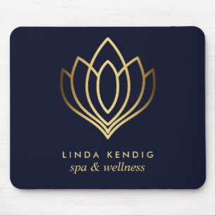 Gold lotus logo Blue   jouw namen voor persoonlijk Muismat