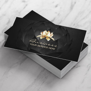 Gold Lotus Logo Elegant Black Floral Visitekaartje