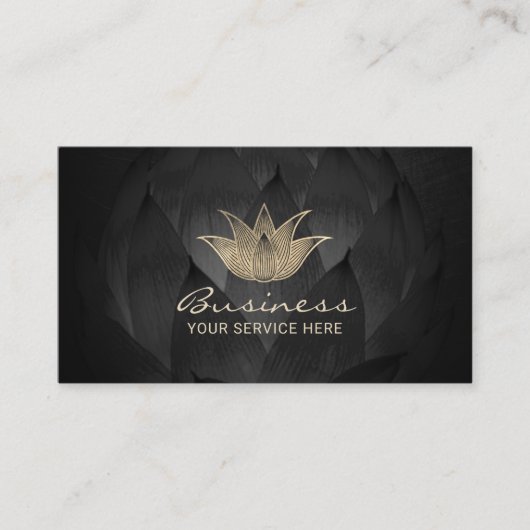 Gold Lotus Logo Elegant Zwart Bloemen Yoga Spa Visitekaartje (Voorkant)