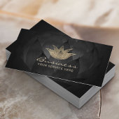 Gold Lotus Logo Elegant Zwart Bloemen Yoga Spa Visitekaartje