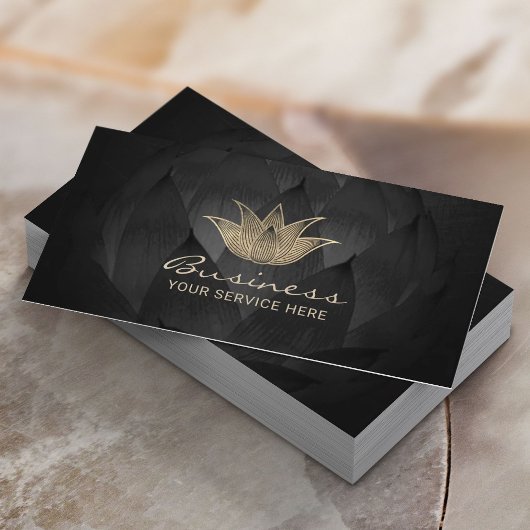 Gold Lotus Logo Elegant Zwart Bloemen Yoga Spa Visitekaartje