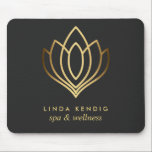 Gold lotus logo Grey | jouw namen voor persoonlijk Muismat<br><div class="desc">Elegant visitekaartje voor massage studios, massagetherapie, sonde- en wellnessprofessionals is voorzien van een afbeelding van gouden folie lotusbloem. Pas de voorzijde met twee lijnen van douanetekst op moderne handige grijze achtergrond aan gebruikend de sjabloon. Een ontwerp voor een welzijnssector of een holistisch beroep in verband met de gezondheid</div>