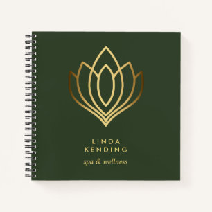 Gold Lotus Logo Groen gepersonaliseerd monogram Notitieboek