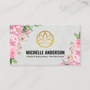 Gold Lotus Logo Roze bloemen Palm Visitekaartje
