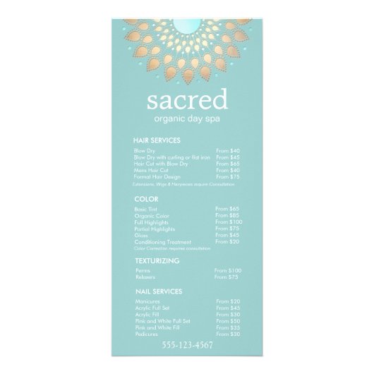 Gold Lotus Mandala Spa Salon Price List Menu (Voorkant)