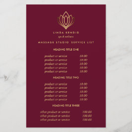 Gold Lotus Ruby Spa & Massage Pricing & Services Flyer