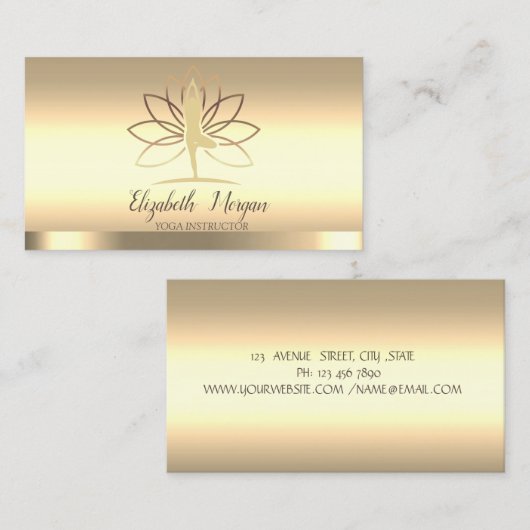 Gold Lotus Women Silhouette Yoga Instructor Visitekaartje (Voorkant / Achterkant)