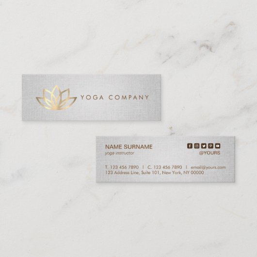 Gold Lotus Yoga Instructor Gray Mini Visitekaartje (Voorkant / Achterkant)