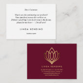 Gold Lotus yoga | Ruby Bedankt voor uw aankoop Informatiekaartje (Voorkant / Achterkant)