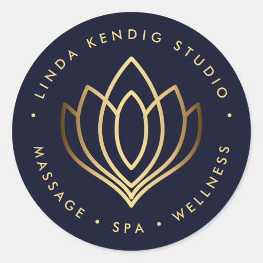 Gold lotus yoga-symbool | Blauwe wellnessmassagroe Ronde Sticker (Voorkant)