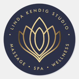 Gold lotus yoga-symbool Blauwe wellnessmassagroe Ronde Sticker