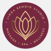 Gold lotus yoga-symbool | Ruby wellness massage sp Ronde Sticker (Voorkant)