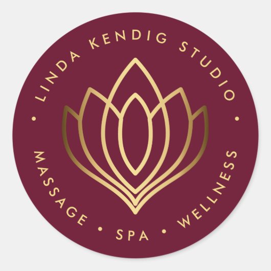 Gold lotus yoga-symbool | Ruby wellness massage sp Ronde Sticker (Voorkant)