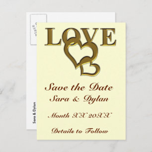 Gold Love and Hearts Save the Date Briefkaart