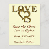 Gold Love and Hearts Save the Date Briefkaart (Voorkant)