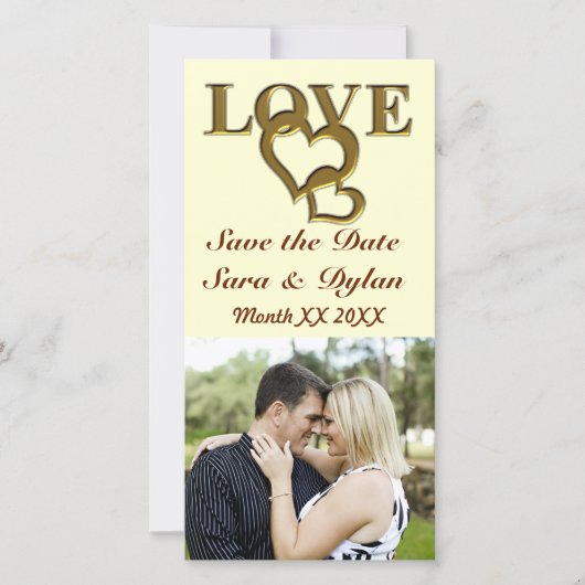 Gold Love and Hearts Save the Date Photocard (Voorkant)