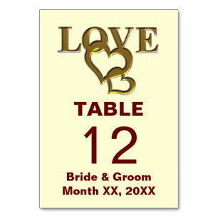 Gold Love and Hearts Wedding Table Kaart
