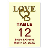 Gold Love and Hearts Wedding Table Kaart (Achterkant)