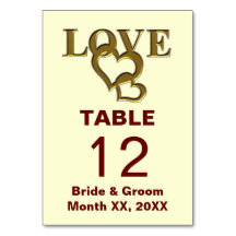 Gold Love and Hearts Wedding Table Kaart