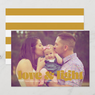 Gold Love and Light Single Photo Hanukkah Kaart