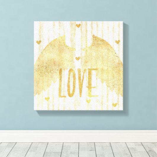 Gold Love Angel Wings Canvas Afdruk (Insitu (Houten vloer))
